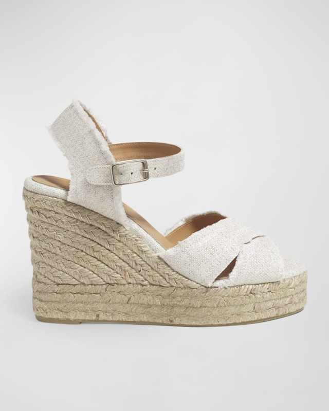 Bromelia Frayed Canvas Wedge Espadrilles